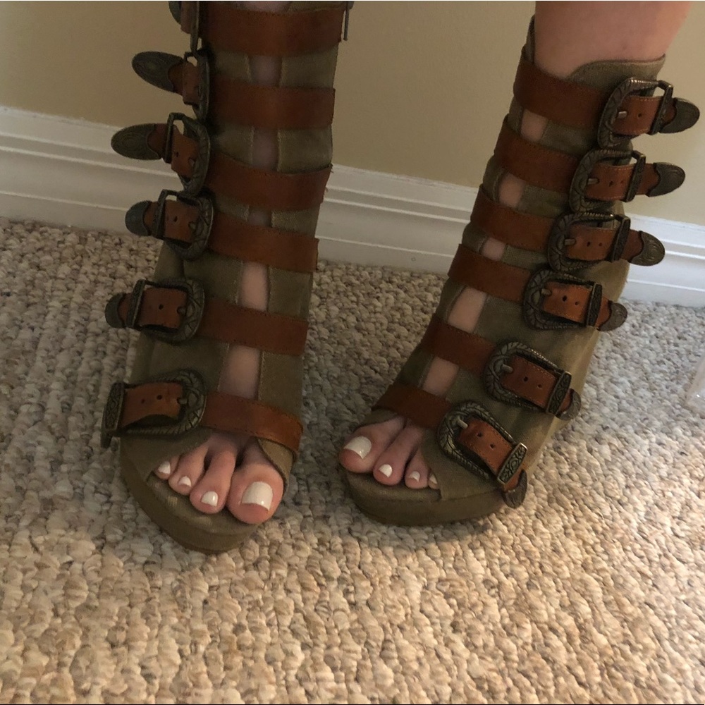 Jeffrey Campbell Leather Buckle Strap Wedges